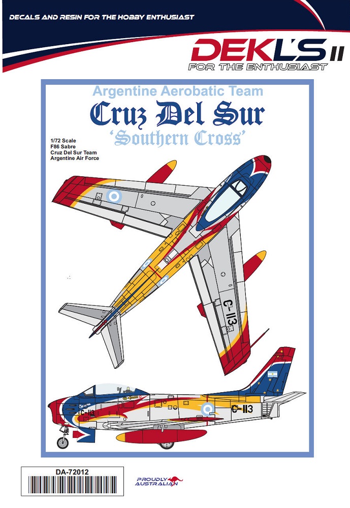 Decal DEK L's II 1/72 F-86 Sabre-'Cruz Del Sur' FAA Aerobatic Team 4 options 